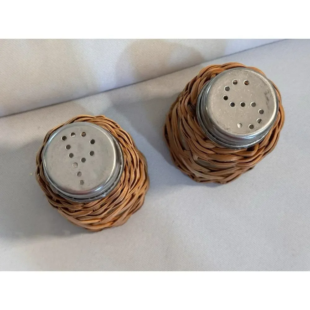 Pottery Barn Rattan Salt And Pepper Shakers NIB